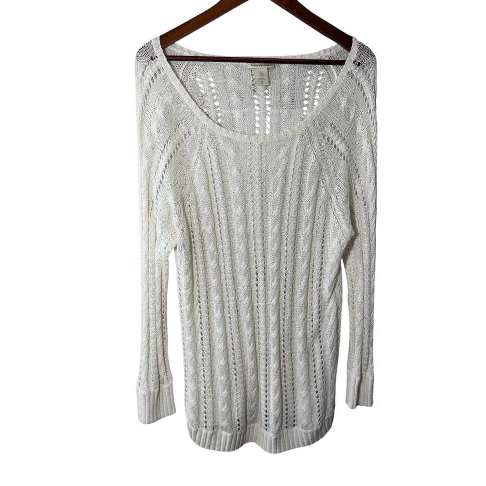 White + Warren White Linen Scoop Neck Long Sleeve Cable Knit Sweater Size XL